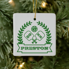 Ornamento De Cerâmica Ano e Nome Personalizados do Pickleball