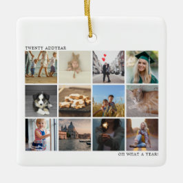 Ornamento De Cerâmica Ano em Revisão da Família de Colagem de Fotos no N