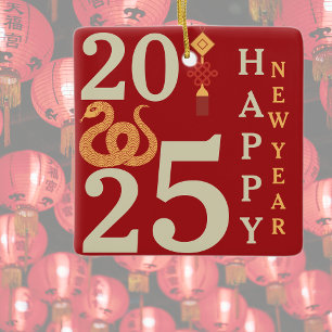 Ornamento De Cerâmica Ano Novo Chinês 2025 Da Família Cobra Red