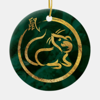 Ornamento De Cerâmica Ano Novo Chinês do Rato - Malachita e Dourado