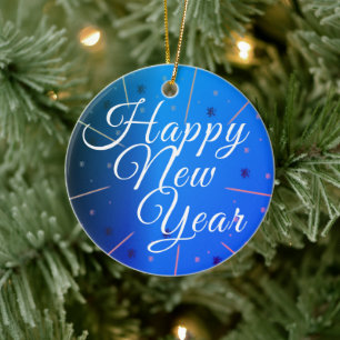 Ornamento De Cerâmica Ano Novo Feliz Festivo Azul