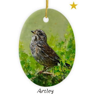 Ornamento De Cerâmica Ano Personalizado de Pintura de Pássaros de Música