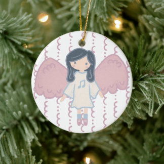 Ornamento De Cerâmica Ano Personalizado do Anjo de Natal do Pastel Bonit