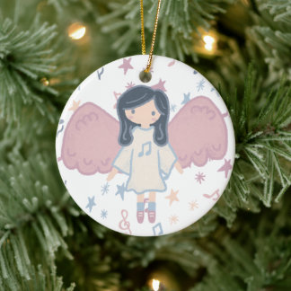 Ornamento De Cerâmica Ano Personalizado do Anjo de Natal do Pastel Bonit