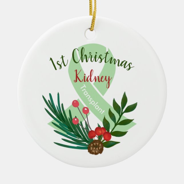 Ornamento De Cerâmica Ano Personalizado e Transplante Natal (Frente)