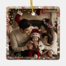 Ornamento De Cerâmica Antecedentes de Natal | Foto da família mínima