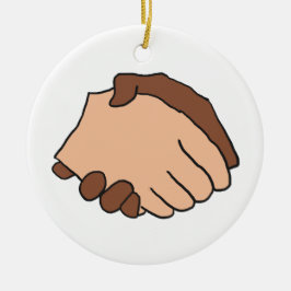 Ornamento De Cerâmica Anti-Racista de aperto de mão preto e branco