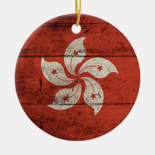 Ornamento De Cerâmica Antiga bandeira Wooden Hong Kong (Frente)