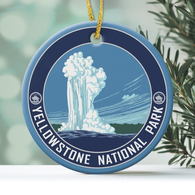 Ornamento De Cerâmica Antiga fé - Parque Nacional de Yellowstone Souveni (Personalized Christmas Photo Ornament)