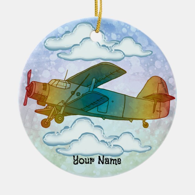 Ornamento De Cerâmica Antigo Avião Arco-Íris (Frente)