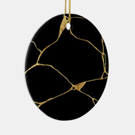 Ornamento De Cerâmica Antigo Kintsukuroi Dourado Negro
