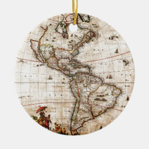 Ornamento De Cerâmica Antigo mapa antigo da América do Norte e do Sul