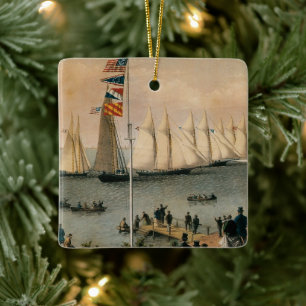 Ornamento De Cerâmica Antigo Marítimo, Regata do New York Yacht Club