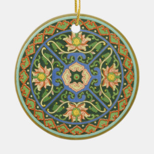Ornamento De Cerâmica Antigo Padrão Chinês de Cloisonné: Jade Verde