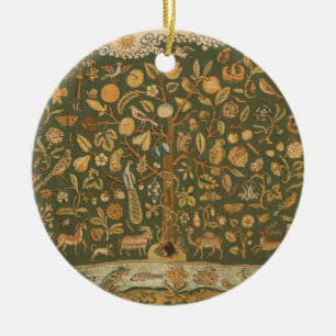 Ornamento De Cerâmica Antigo Tapeçaria em Ponto Inglês Árvore da Vida & 