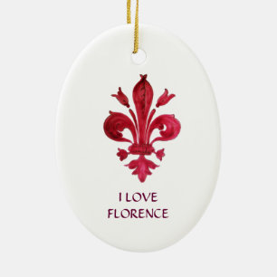 ORNAMENTO DE CERÂMICA ANTIGO VERMELHO FLEUR DE LIS EM BRANCO FLORAL HERÁ
