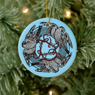 Ornamento De Cerâmica Antiguidade: Três Hawks William de Morgan