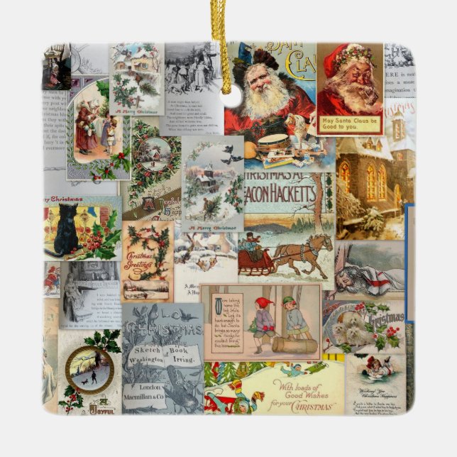 Ornamento De Cerâmica Antiguidade Vitorina de Natal Ephemera Collage Art (Frente)
