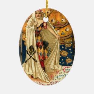 Ornamento De Cerâmica Antiquado Halloween Jack O Lanterna