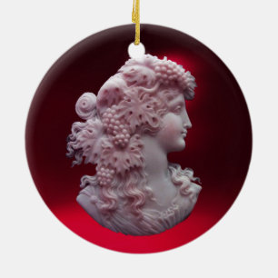 ORNAMENTO DE CERÂMICA ANTIQUE CAMEO, SENHORA COM MONOGRAMA DE UVAS