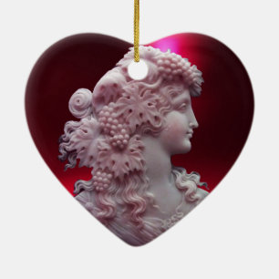 Ornamento De Cerâmica ANTIQUE CAMEO, SENHORA COM VINHO DE UVAS COLOCA Co