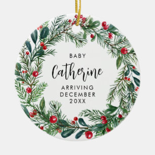 Ornamento De Cerâmica Anunciamento de Gravidez de Bebê Esperado Botânico