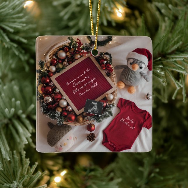 Ornamento De Cerâmica Anúncio de gravidez com tema natalino (Árvore)