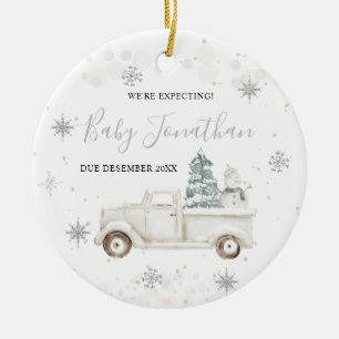 Ornamento De Cerâmica Anúncio de gravidez da Baby Boy do Caminhão de inv
