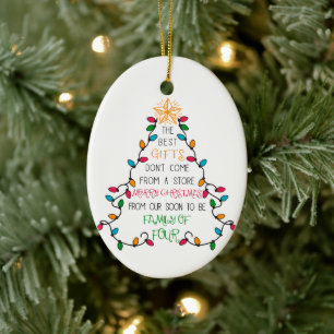Ornamento De Cerâmica Anúncio de Gravidez Família de 4 Árvore de Natal