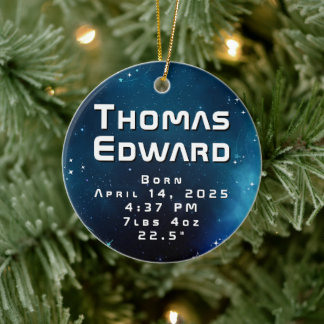 Ornamento De Cerâmica Anúncio de Nascimento do Espaço Exterior Azul Cele