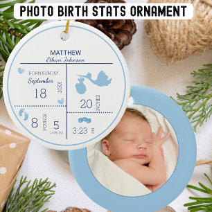 Ornamento De Cerâmica Anúncio de Nascimento Personalizado da Foto para R