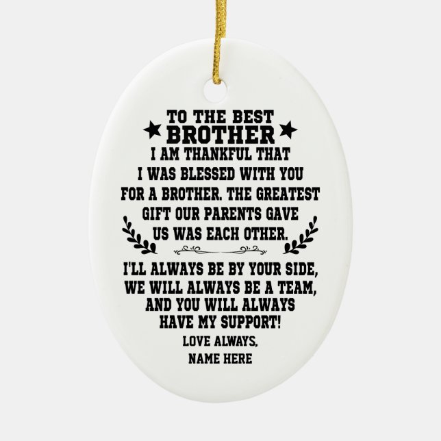 Ornamento De Cerâmica Ao Melhor Irmão Da Irmã Ou Irmão (Frente)