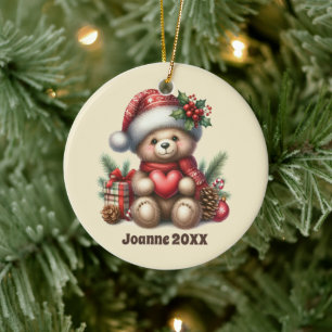 Ornamento De Cerâmica Apelido de Natal festivo Nome da mensagem Ano urso