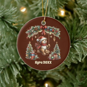 Ornamento De Cerâmica Apelido natal festivo Apelido ano mensagem urso