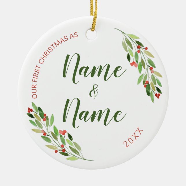 Ornamento De Cerâmica Apelidos personalizáveis Primeiro Natal (Frente)