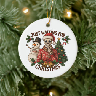 Ornamento De Cerâmica Apenas Esperando Pelo Natal Esqueleto Boneco de Ne