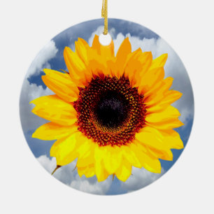Ornamento De Cerâmica Apenas um Flor de Girassol + seu texto e suas idei
