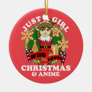 Ornamento De Cerâmica Apenas uma garota que ama o Natal e Anime Elf