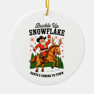 Ornamento De Cerâmica Aperte o Cinto Rodeio de Floco de Neve Papai Noel