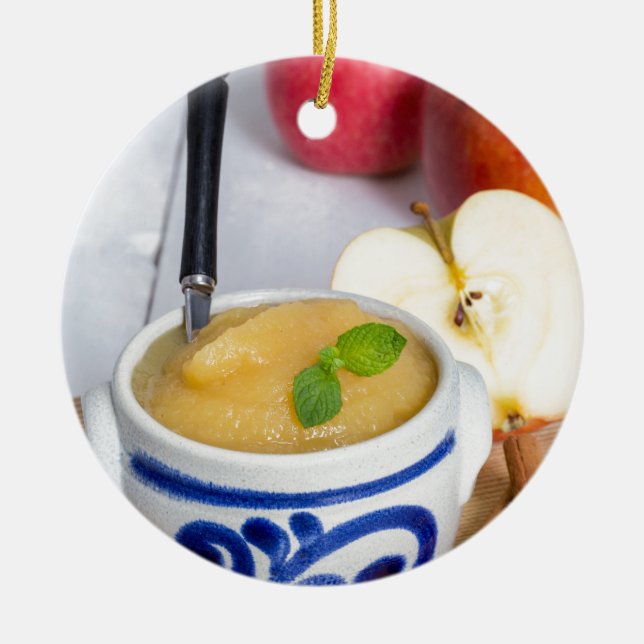 Ornamento De Cerâmica Aplausos com canela na tigela de pedra (Frente)