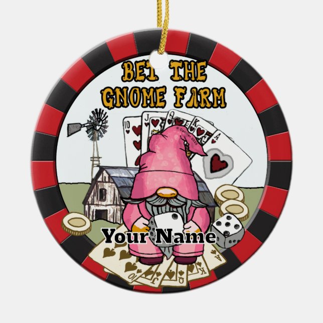 Ornamento De Cerâmica Aposta o gnomo da fazenda (Frente)