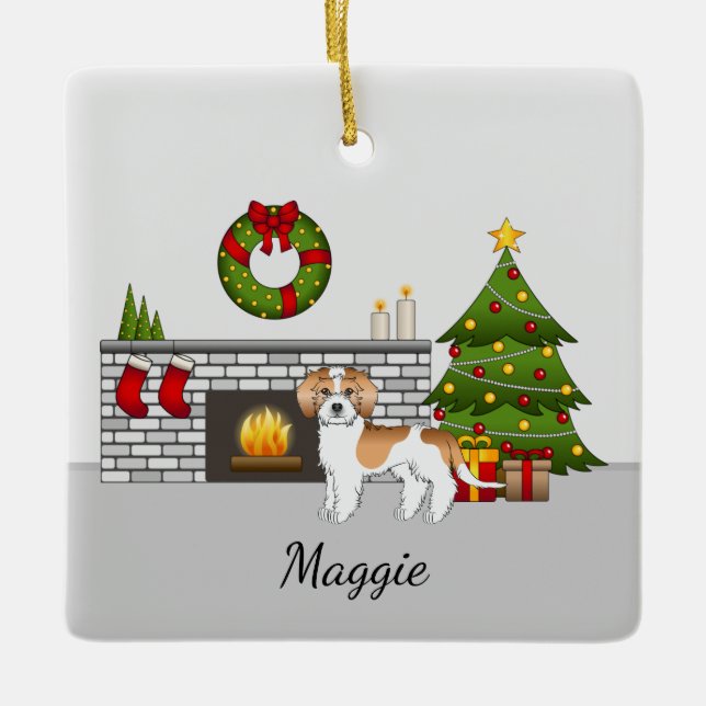 Ornamento De Cerâmica Apricot & White Mini Goldendoodle - Sala de Natal (Frente)