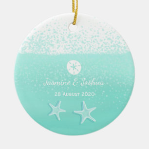 Ornamento De Cerâmica Aqua menta verde aqua aquarela e peixe-estrela