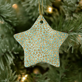 Ornamento De Cerâmica Aqua Mint Dourado Glitz Glitter Leopardo