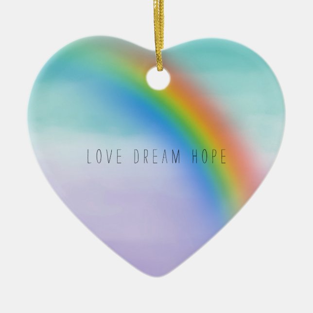 Ornamento De Cerâmica Aqua Purple Rainbow Inspirational Love Esperança (Frente)