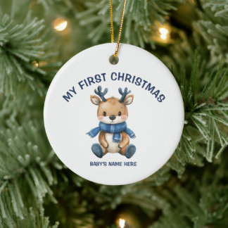 Ornamento De Cerâmica Aquarela Bebê Primeiro Natal Foto