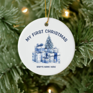 Ornamento De Cerâmica Aquarela Bebê Primeiro Natal Foto