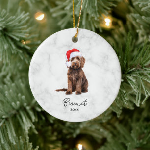 Ornamento De Cerâmica Aquarela Chocolate Marrom Goldendoodle