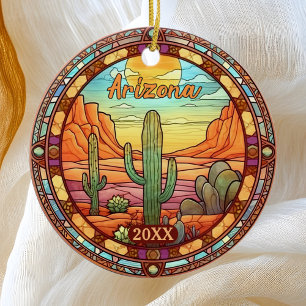 Ornamento De Cerâmica Aquarela de Cacto do Deserto do Arizona