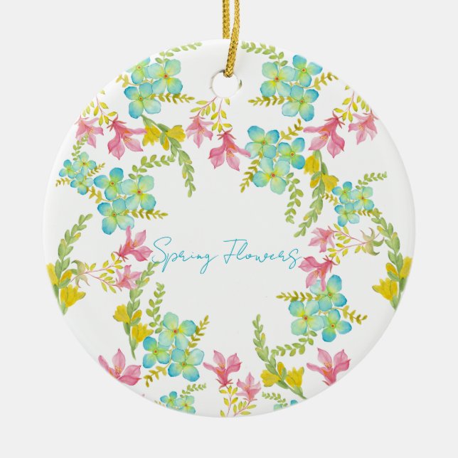 Ornamento De Cerâmica Aquarela de flores da primavera  (Frente)